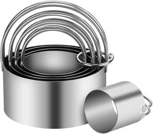 5 Pieces Cookie Cutters Round Cutters Stainless Steel Biscuit Cutter with Handle in Graduated Sizes Round Shape Molds by KSPOWWIN