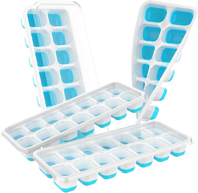 ChefAide Ice Cube Tray with Lid, 4 Packs 56 Cubes Durable Stackable Ice Cube Trays for Freezer with Removable Lids, Easy-Release Plastic & Silicone Ice Tray for Cocktail, Coffee by ChefAide