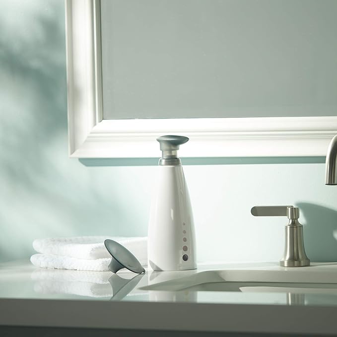 Casabella Sink Sider Soap Pump Bottle 14-Ounce Multipurpose Dispenser with Soap Filling Funnel, White
