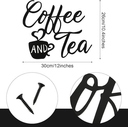 Ferraycle Coffee Bar Decor, 12 x 10.2 Inch Sign for Wall Metal Rustic Hanging Wall Art Vintage Black Cup Letter Sign for Cafe Home Office Kitchen(Coffee and Tea) - Image 3