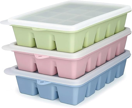 Upgraded Silicone Ice Cube Trays For Freezer with Spill-Proof Lid, Easy Release 1.2'' Ice Cube Molds & Trays for Coffee, Drinks, Cocktail, Whiskey, Baby Food, BPA Free, 3Pack by ARTLEO