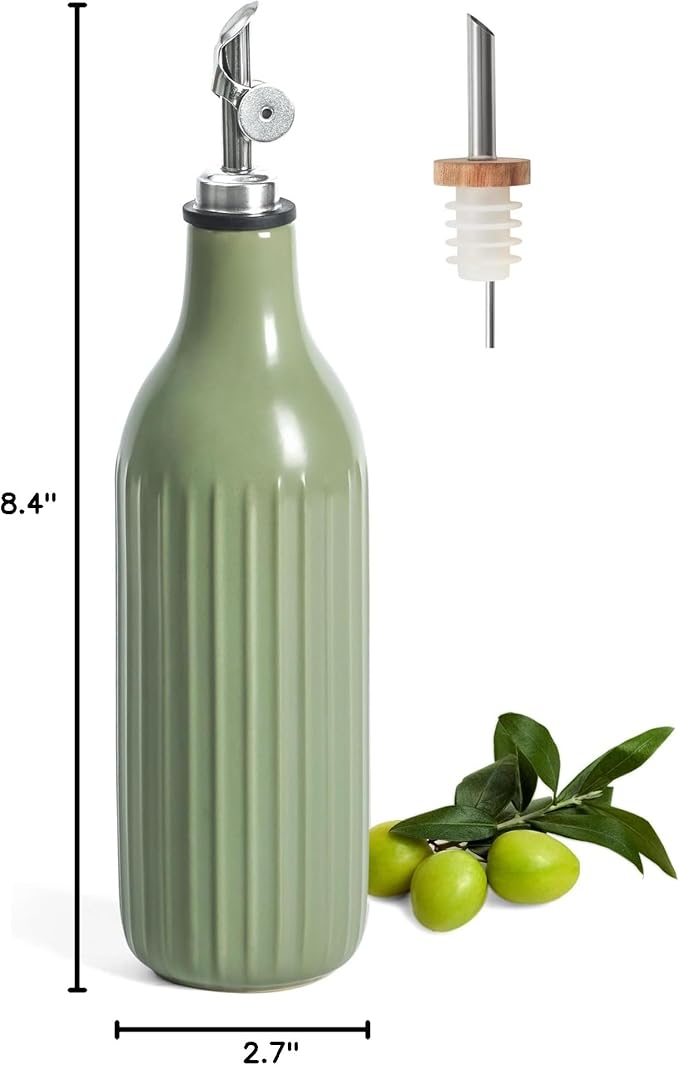 FE FUN ELEMENTS Olive Oil Dispenser Bottle, 19 oz Oil Dispenser for Kitchen and Vinegar Dispenser Bottle, Suitable for Vinegar, Coffee Syrups & Other Liquids, Green - Image 8