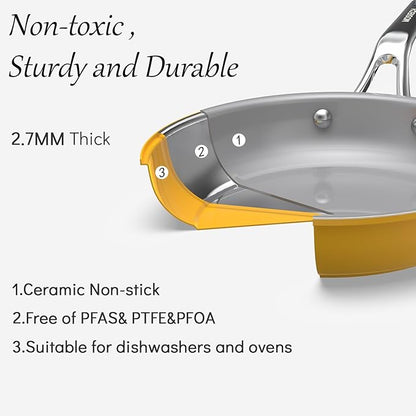 10-Inch Ceramic Non-Stick Cookware Set, 8-in-1 Multifunctional Cookware, Interior & Exterior Ceramic Coating, PFAS/PTFE/PFOA-Free, Compatible with All Stovetops， Oven-Safe up to 450°F