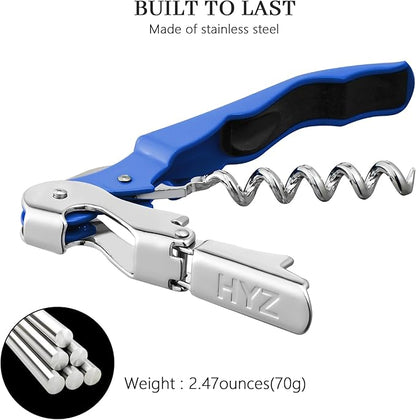 HYZ 2-Pack Wine Opener Waiter Corkscrew, Professional Wine Key for Servers, Bartender with Foil Cutter, Manual Wine Bottle Opener Double Hinged (Azure Blue) - Image 5