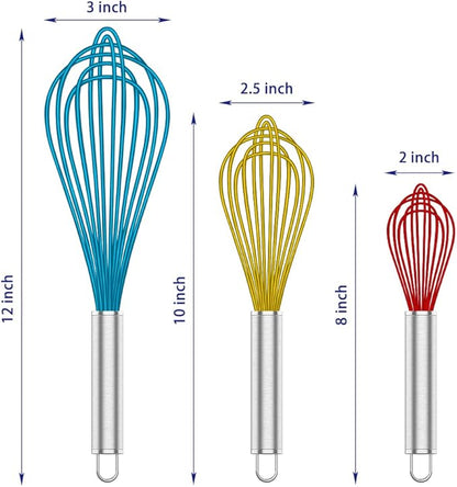 OYV Whisk,Sturdy Stainless Steel Wires Coated in Professional Silicone,3 Pack Whisks for Cooking,Mini Whisk,Colored Balloon Egg Beater for Blending,Whisking,Beating,Stirring,Cooking,Baking (Multi) - Image 6