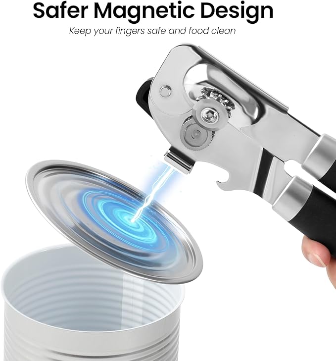 Manual Can Opener with Magnet Lid Lifter,Heavy Duty Handheld Tin Opener and Bottle Opener for Seniors with Smooth Edge Cut,Sharp Cutting Blade, Easy Turn Knob - Image 3