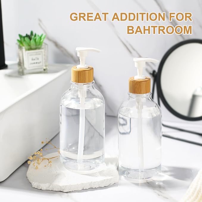 KASUNTING Clear Soap Dispenser, 2 Pack Plastic Dish Soap Dispenser for Kitchen, 17 Fl Oz Bathroom Hand Soap and Lotion Dispensers Set with Bamboo Pump, Refillable Liquid Soap Bottles - Image 6