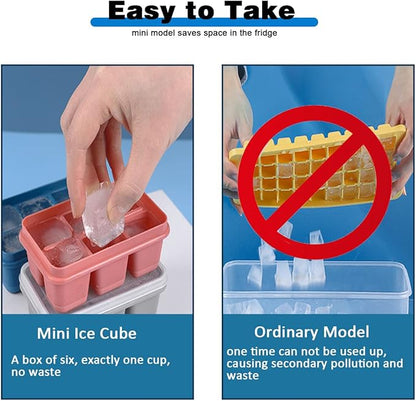 Ice Cube Trays 2 Pack - Mini Size Silicone Ice Cube Molds with Removable Lids Reusable and BPA Free for Whiskey, Cocktail, Stackable Flexible Safe Ice Cubes