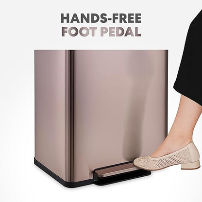 Simpli-Magic Infinity Edge 60 Liter / 16 Gallon Rectangular Hands-Free Extra Large Kitchen Step Trash Can, Soft-Close Single Lid Recycling Bin, Stainless Steel, Gold, 79681 - Image 4