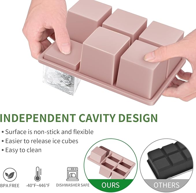 Large Ice Cube Tray for Whiskey: FDDBI Silicone Ice Cube Trays with Lid - 2Pack Big Square Old Fashioned Ice Cube Maker for Cocktail - 2inch Huge Cubed Ice Trays for Whisky - Image 2