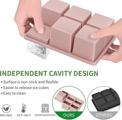 Large Ice Cube Tray for Whiskey: FDDBI Silicone Ice Cube Trays with Lid - 2Pack Big Square Old Fashioned Ice Cube Maker for Cocktail - 2inch Huge Cubed Ice Trays for Whisky - Image 2
