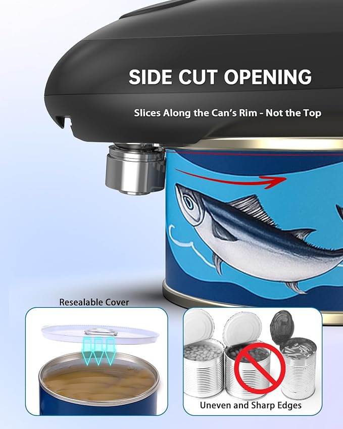 CIRCLE JOY Electric Can Opener, One-Touch Automatic Can Opening with Smooth Edges, Food Safety Handheld Battery-Operated Can Opener for Kitchen and Seniors, Black - Image 2