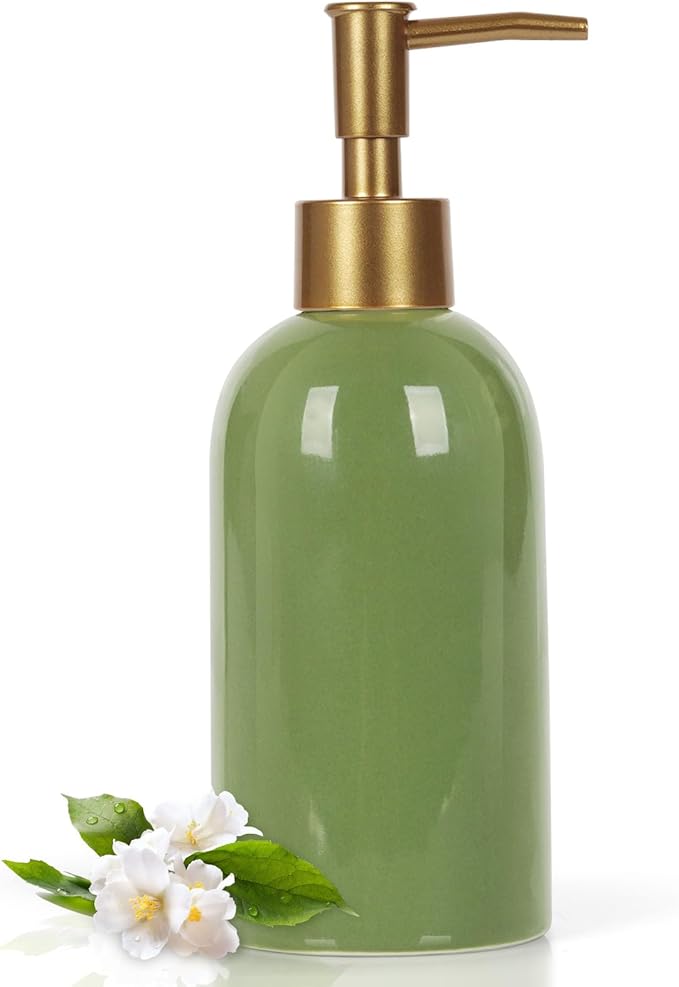 Natheeph 14OZ Ceramic Soap Dispenser Ceramic Soap Pump Dispenser Can Fill Liquid for Bathroom/Kitchen (Green) by Natheeph