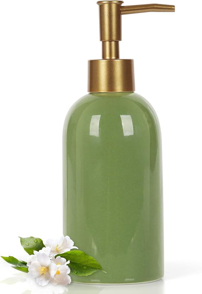 Natheeph 14OZ Ceramic Soap Dispenser Ceramic Soap Pump Dispenser Can Fill Liquid for Bathroom/Kitchen (Green) by Natheeph