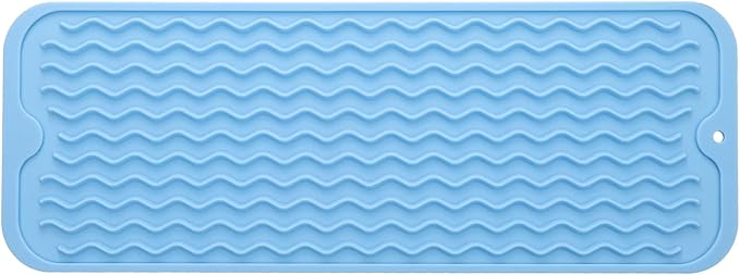 MicoYang Silicone Dish Drying Mat for Multiple Usage,Easy clean,Eco-friendly,Heat-resistant Silicone Mat for Kitchen Counter,Sink,Bar,Bottle,or Cup Light Blue M 17 inches x 6 inches by MicoYang