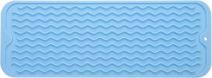 MicoYang Silicone Dish Drying Mat for Multiple Usage,Easy clean,Eco-friendly,Heat-resistant Silicone Mat for Kitchen Counter,Sink,Bar,Bottle,or Cup Light Blue M 17 inches x 6 inches by MicoYang