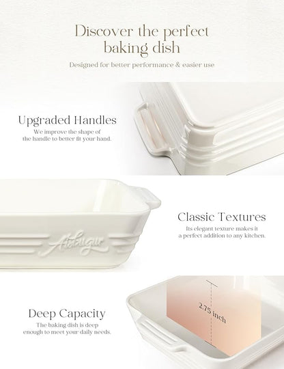 Casserole Dishes for Oven,9x13 Ceramic Baking Dish,4.2 Quarts Large Lasagna Pan with Handles Deep and Large Capacity,Durable Bakeware for Lasagna, Home Decor, Wedding Gift, White - Image 2