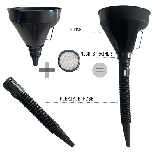 5 Pcs Plastic Oil Funnels for Automotive Use Set, Large Flexible Fuel Funnel, Wide Mouth Fuel Funnels with Detachable Spout and Filter for Water, Gasoline, Coolant, Engine Oil Transfer - Image 4