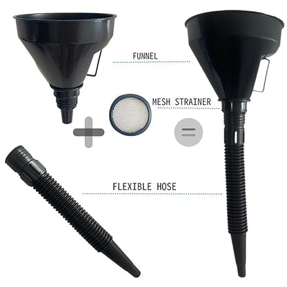 5 Pcs Plastic Oil Funnels for Automotive Use Set, Large Flexible Fuel Funnel, Wide Mouth Fuel Funnels with Detachable Spout and Filter for Water, Gasoline, Coolant, Engine Oil Transfer - Image 4