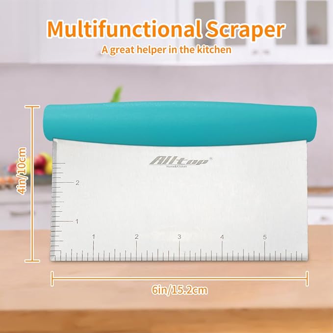 ALLTOP Bench Scraper & Chopper for Kitchen - Ideal Baking Essential Utensil,Stainless Steel Pastry/Dough/Food Cutter Tool for Cake Pizza Bread,Cooking - 1 Pack,Blue - Image 2