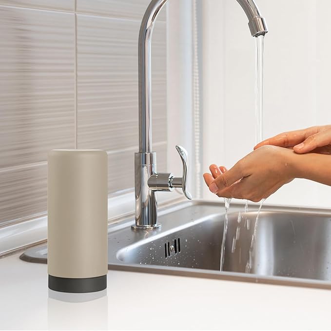 ElmRidge Dish Soap Silicone Dispenser for Kitchen Sink,Squeeze Washing Up Liquid and Hand Soap,Round refillable Silicone Bottles,Easy to Fill and to use, 8.5 oz,Black 2.4 x 2.4 x 5.5 inches (Taupe) - Image 2
