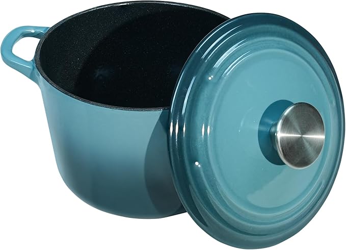 Flavehc Dutch Oven Pot with Lid 1.8 qt Cast Iron Dutch Oven for Bread Baking Slateblue Enameled Cast Iron Rice Pot with Handels - Image 5