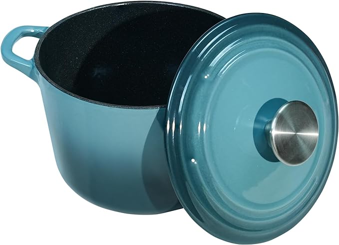 Flavehc Dutch Oven Pot with Lid 2.8 qt Cast Iron Dutch Oven for Bread Baking Slateblue Enameled Cast Iron Rice Pot with Handels - Image 5
