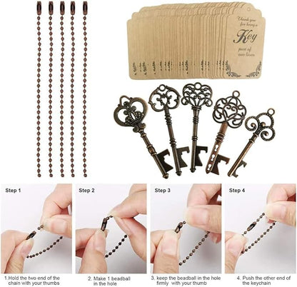 WODEGIFT 50pcs Skeleton Key Bottle Opener,Bridal Shower Party Favors,Souvenirs for guests Bulk,Wedding Party Favor Souvenirs Gift with Escort Tag (Red copper) - Image 3