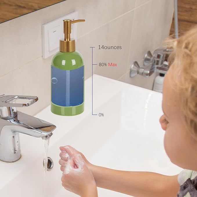 Natheeph 14OZ Ceramic Soap Dispenser Ceramic Soap Pump Dispenser Can Fill Liquid for Bathroom/Kitchen (2PC Green) - Image 3