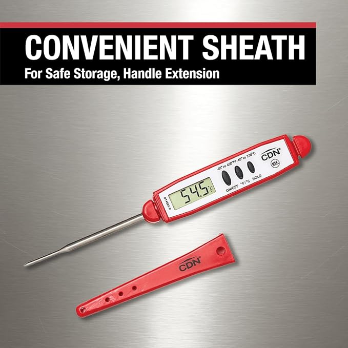 CDN ProAccurate® Instant Read Digital Pocket Thermometer with 2.75" Stainless Steel Tip for Accurate Temperature Measurement, Red (DT450X-R) - Image 5