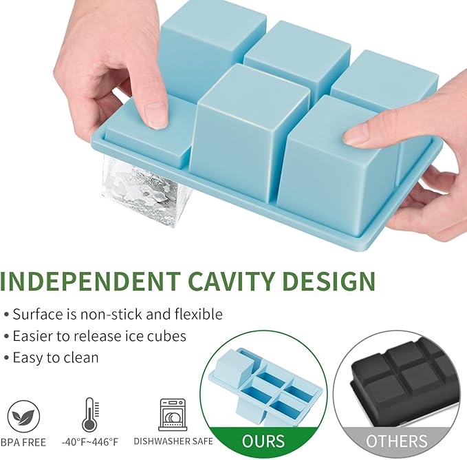 Large Ice Cube Tray for Whiskey: FDDBI Silicone Ice Cube Trays with Lid - 2Pack Big Square Old Fashioned Ice Cube Maker for Cocktail - 2inch Huge Cubed Ice Trays for Whisky - Image 2