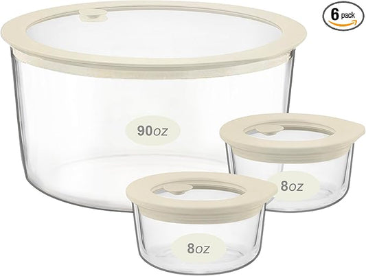 Urban Green Glass Food Container Set with Glass Lid, 3 Pack, Meal Prep Containers with Silicone Airtight Lid, 1 Large Glass Salad Bowl, 2 small dressing containers,Leakproof, 100% Plastic Free