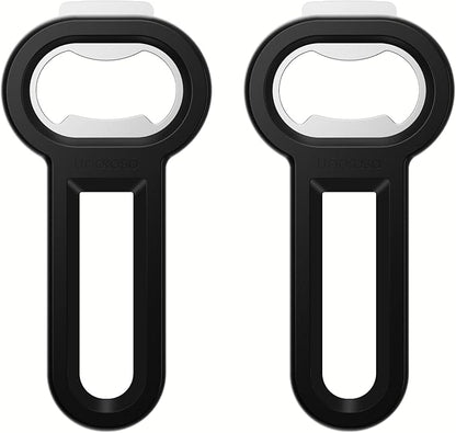 Linoroso Magnetic Bottle Opener Pop Can Opener for Refrigerator, Beer Bottle Opener and Soda Can Opener with Cap Catcher, Portable Beer Opener for Bartender, Home, Restaurant, Bar Tools, 2 Pack, Black