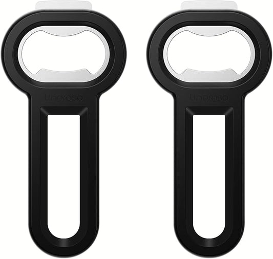 Linoroso Magnetic Bottle Opener Pop Can Opener for Refrigerator, Beer Bottle Opener and Soda Can Opener with Cap Catcher, Portable Beer Opener for Bartender, Home, Restaurant, Bar Tools, 2 Pack, Black