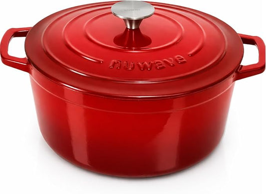 Nuwave 6QT Healthy Enameled Cast Iron Dutch Oven Pot with Lid, Heavy Duty 7-Layer Enamel, Enhanced Rust Protection, Dual Handles, Oven Safe to 500°F for Sourdough Bread Baking, Braise, Stew, Roast