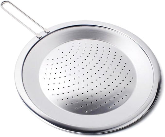 Stainless Steel Splatter Screen Lid, Oil Splash Guard with Steam Vent Holes, Long Handle, Frying Pan Cover, 12.6 in (32 cm) - 1ea by Minecook