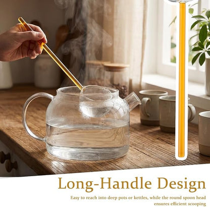 2 Pack 9.65" Heat Glass Ladle, High Temperature Borosilicate Glass Mixing Utensil Ladle With Pourable Mouth Can Be Heated Directly Open Flame for Home Kitchen Restaurant Banquet, Yellow Soup Spoon