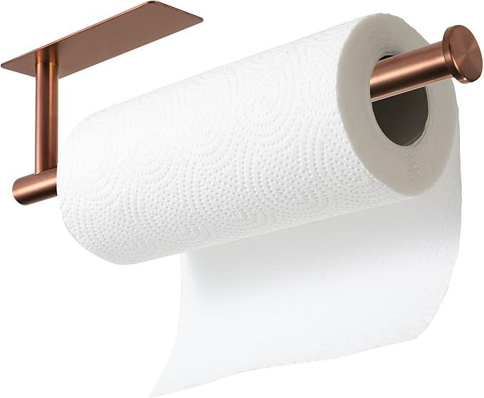 theaoo Rose Gold Paper Towel Holder - Under Cabinet Paper Towel Holder for Kitchen, Adhesive Paper Towel Roll Rack for Bathroom Towel, Wall Mounted Paper Towel Rack, SUS304 Stainless Steel - Image 8