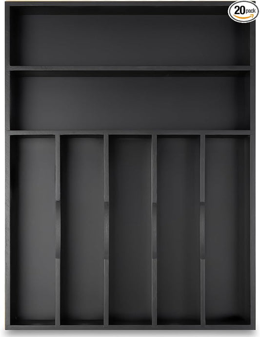 Besilord Silverware Organizer Kitchen Drawer Organizer Utensil Organizer Bamboo Silverware Holder Cutlery Organizer in Drawer Flatware Organizer Tray(7 slots, Black by Besilord