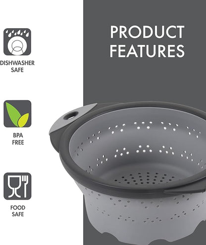 Dexas 8" Collapsible Silicone Colander in Cool Grey, Kitchen Strainer with Handles, 7.2 Cup Capacity | BPA-Free, Heat-Resistant, Space-Saving Kitchen Tool - Image 3