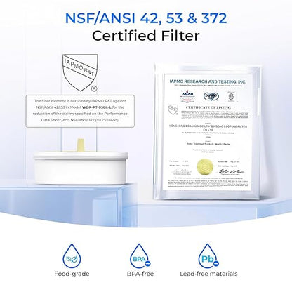 Waterdrop PT-72BL Glass Water Filter Pitcher, 7-Cup, Eco-Friendly, NSF/ANSI 53, 42 & 372 Certified Filter, Reduces PFOA/PFOS, Chlorine, Cadmium, Copper & Mercury, BPA-Free, Easy to Clean, Black