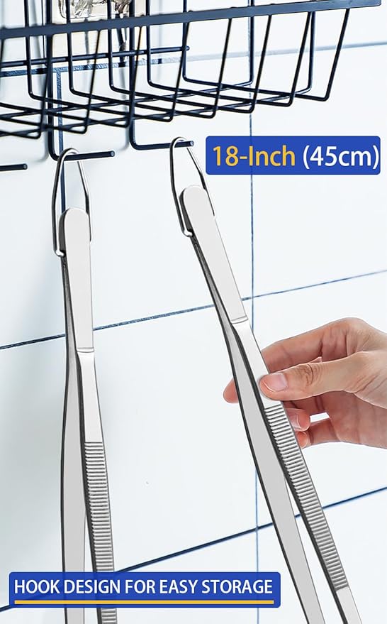 JETKONG 2 Pcs 18 Inch (45cm) Stainless Steel Grill Tongs Heavy Duty Giant Tweezer Tongs, Extra Large Tweezers Tools for Cooking, Grilling, BBQ and Turning Food (Silver) - Image 7