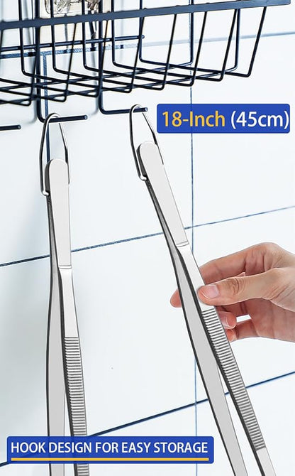 JETKONG 2 Pcs 18 Inch (45cm) Stainless Steel Grill Tongs Heavy Duty Giant Tweezer Tongs, Extra Large Tweezers Tools for Cooking, Grilling, BBQ and Turning Food (Silver) - Image 7
