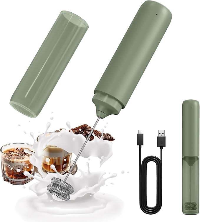 CIRCLE JOY Rechargeable Milk Frother Hanheld, Dual Ring Electric Coffee Frother, Portable Hand Frother Wand Drink Mixer for Matcha Lattes Cappuccino, Kitchen Gifts, Green by CIRCLEJOY