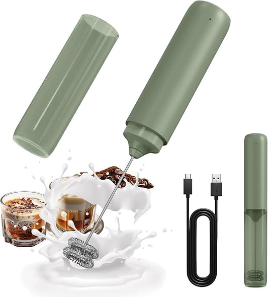 CIRCLE JOY Rechargeable Milk Frother Hanheld, Dual Ring Electric Coffee Frother, Portable Hand Frother Wand Drink Mixer for Matcha Lattes Cappuccino, Kitchen Gifts, Green by CIRCLEJOY