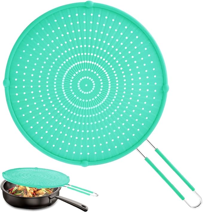 Splatter Screen for Frying Pan, Grease Splatter Guard, Heat-Resistant Splatter Guards for Frying, Silicone Splatter Guard for Everyday Cooking, Dishwasher Safe, Green （16in×12in×0.5in) by Apidgrowth