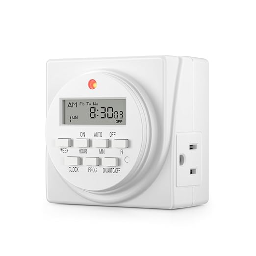 BN-LINK Indoor Digital Timer Outlet, Dual Outlet 7 Day Programmable Light Switch, 3 Prong Plug in Timers for Electrical Outlets, Lamps, Fans, 8 On/Off Programs, 1 Pack, 15A/1875W, ETL Listed by BN-LINK