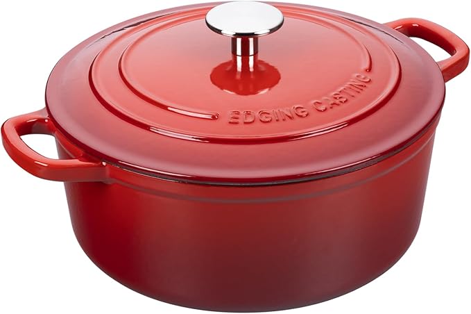 EDGING CASTING Enameled Cast Iron Dutch Oven Pot with Lid, 7 Quart, Round Dutch Ovens, Bread Oven Dual Handles, for Bread Baking, Oven Safe up to 500°F, Red - Image 4
