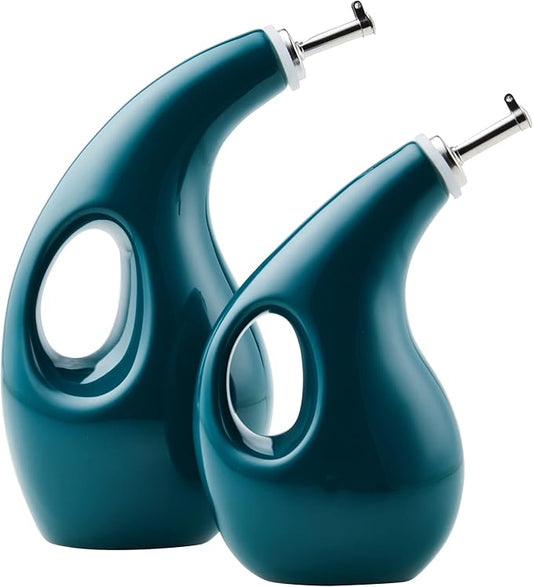 Rachael Ray Serveware Ceramic EVOO Oil and Vinegar Dispensing Bottle Set, 2 Piece, Teal by RachaelRayKitchenware