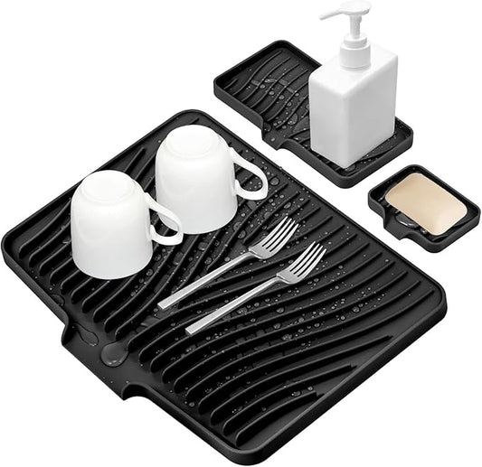 Silicone Dish Drying Mat for Kitchen Counter, Dish Drying Pad, Non-Slip Drain Pad with Built-in Drain, Heat Resistant Stone Drying Mat by COPLIB